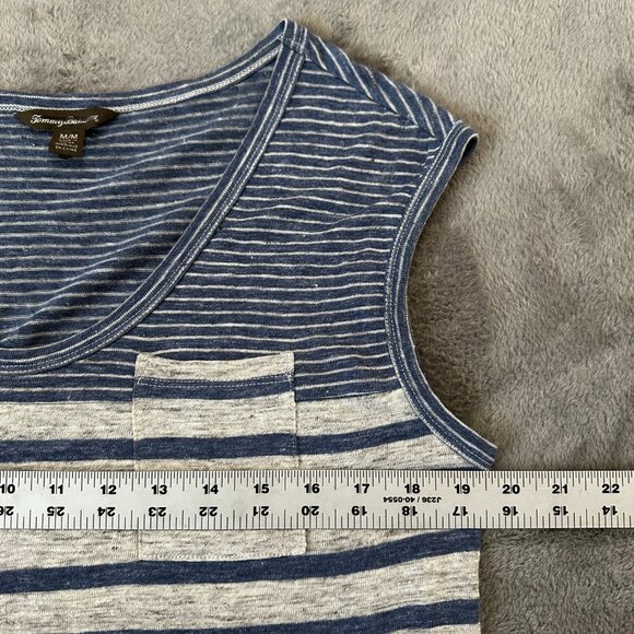 Tommy Bahama 100% Linen Shift Dress MEDIUM Blue Stripe Nautical Cap Sleeve - Picture 5 of 6